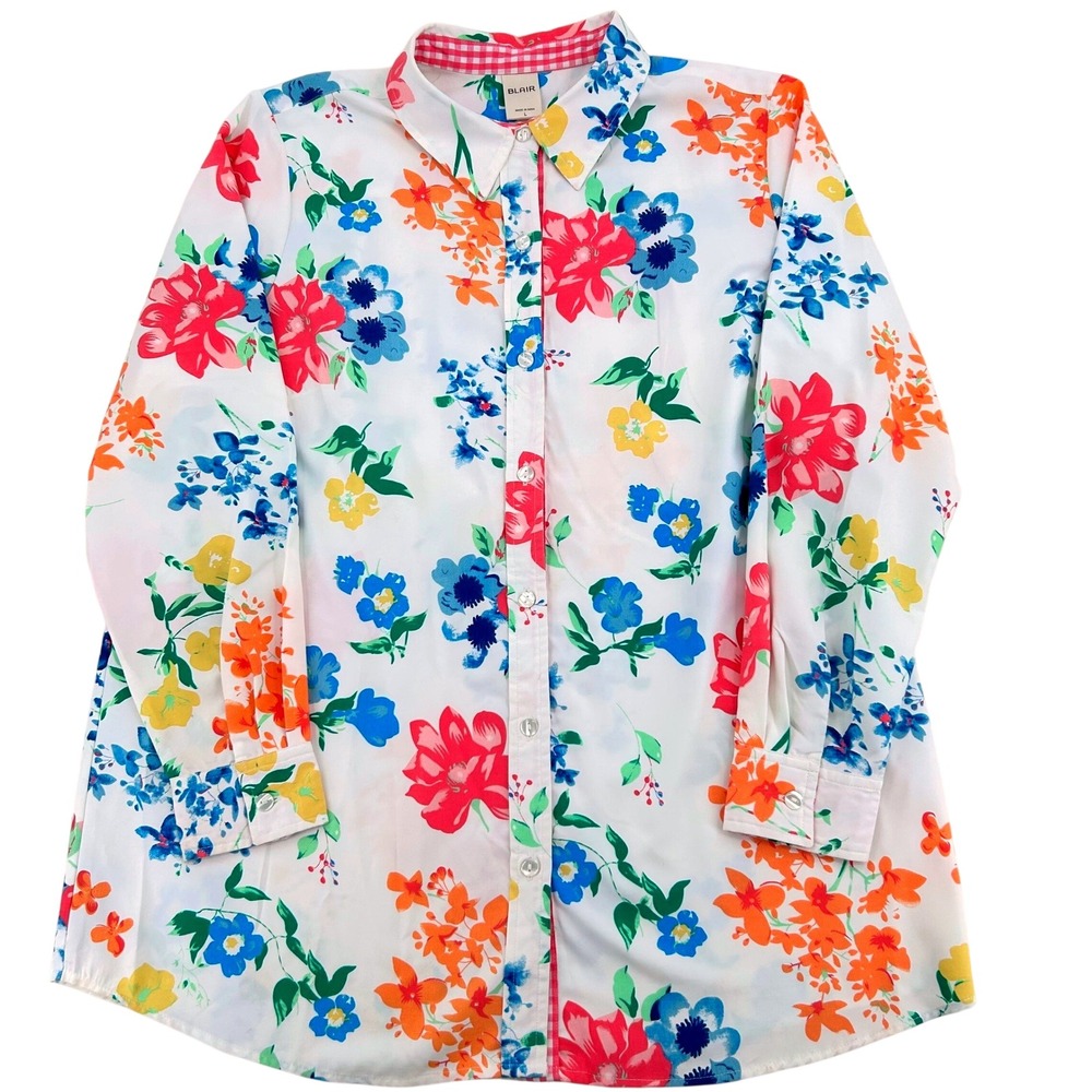 Vintage Blair Floral Button Down Shirt Womens L White Multi Cottagecore Bright